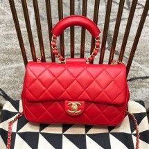 Chanel Quilted Lambskin Medium Flap Bag with Ring Top Handle AS1358 Red 2020 Collection CE03976
