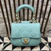 Chanel Quilted Lambskin Small Flap Bag with Ring Top Handle AS1357 Blue 2020 Collection CE03936