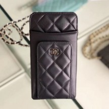 Chanel Quilted Lambskin Vertical Phone Holder/Classic Clutch with Chain AP0990 Black 2019 Collection CE01101
