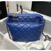 Chanel Quilted Leather Large Hobo Bag With Gold-Tone Metal AS1747 Blue 2020 Collection CE03667