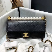 Chanel Quilted Leather Pearl Clutch with Chain AP1001 Black 2019 Collection CE02807