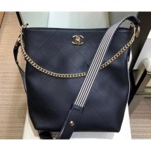 Chanel Quilted Leather Striped Side Hobo Bag AS0666 Black 2019 CE04169