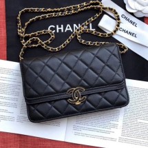 Chanel Quilted Leather Wallet on Chain WOC Black 2019 Collection CE00949