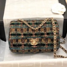 Chanel Quilted Lurex Tweed Small Flap Bag A01112 Green/Gold/Black 2019 Collection CE02340
