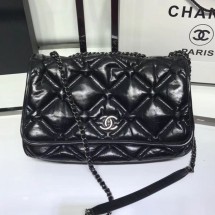 Chanel Quilted Puffer Wax Calfskin Flap Bag Black 2019 Collection CE01837