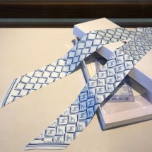 Chanel Quilting CC Print Silk Slim Bandeau Scarf 5x120cm Light Blue 2020 Collection CE01623