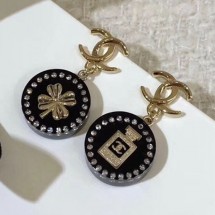 Chanel Resin Round Clover Bottle Short Earrings Black/Gold 2019 Collection CE01753