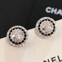 Chanel Round Stud Earrings Silver/Blue/Crystal 2019 Collection CE01656