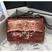Chanel Sequins & Lambskin Flap Bag AS1448 Rust Red 2020 Collection CE01849