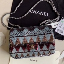 Chanel Sequins Small Flap Bag AS1078 Burgundy/Silver 2020 Collection CE04357