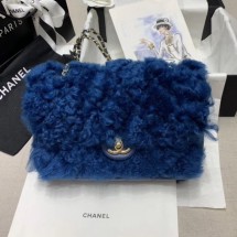 Chanel Shearling Lambskin Medium Flap Bag AS1063 Dark Blue 2019 Collection CE02964