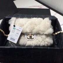Chanel Shearling Lambskin Small Flap Bag AS1199 White 2019 Collection CE01721