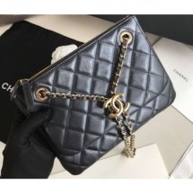 Chanel Shiny Lambskin Double Clutch with Chain Small Bag AP1073 Black 2020 CE03582