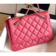 Chanel Shiny Lambskin Double Clutch with Chain Small Bag AP1073 Dark Pink 2020 CE01719