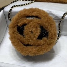 Chanel Shiny Vintage Crumpled Sheepskin Round Clutch with Chain Black/Brown 2019 Collection CE03094