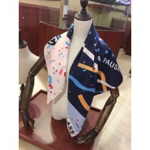 Chanel Silk Twill Ribbon Print Square Scarf 90x90cm Blue 2020 Collection CE04338