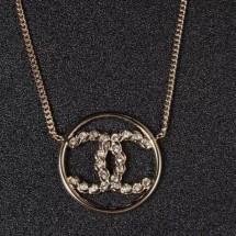 Chanel Square Crystal CC Round Pendant Necklace Gold/Crystal White 2019 Collection CE01133