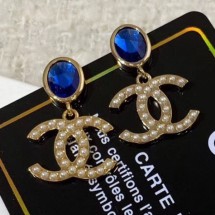 Chanel Stone CC Pendant Short Earrings Blue 2019 Collection CE02100