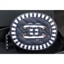 Chanel Striped Grained Calfskin CC Filigree Round Zipped Coin Purse A81458 Navy Blue 2019 CE03556