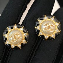 Chanel Sunflower Round Stud Earrings AB2025 Gold/Black 2019 Collection CE03001