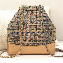 Chanel Tweed Drawstring Gabrielle Small Backpack A94485 Gold/Blue 2019 Collection CE02687