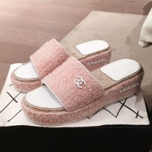 Chanel Tweed Platform Mule Slide Sandals Pink 2020 Collection CE02758
