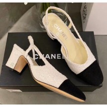 Chanel Tweed Slingbacks G31318 Off-White/Black 2020 Collection CE01717