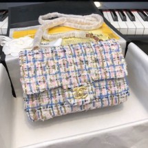 Chanel Tweed Small Flap Bag White/Blue/Pink 2019 Collection CE02987