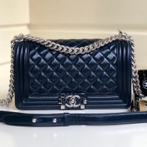 Chanel Vintage Quilted Leather Medium 25cm Boy Flap Bag Blue 2019 Collection CE02683