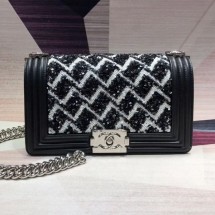Chanel Wave Sequins Medium Boy Flap Bag A67086 Black/White/Silver 2019 Collection CE03538