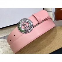 Chanel Width 3cm CC Logo Round Buckle Leather Belt Pink CE01294