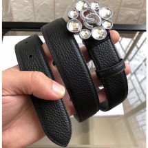 Chanel Width 3cm Crystal and CC Logo Buckle Leather Belt Black/Silver Belt CE00688