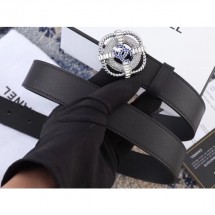 Chanel Width 3cm Crystal Square Buckle Leather Belt Black CE01239