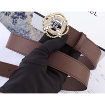 Chanel Width 3cm Crystal Square Buckle Leather Belt Coffee Belt CE03764