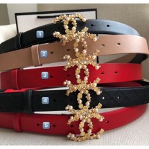 Chanel Width 3cm Smooth Leather Belt with Pearl & Metal Buckle Deep Red （Number 5）2020 Collection CE02071