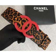 Chanel Width 5.3cm Leather Belt Leopard with Red CC Logo CE01021