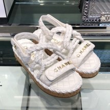 Cheap Chanel Cord Flat Sandals G34602 White 2019 Collection CE03911