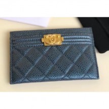 Cheap Chanel Pearl Caviar Leather Boy Card Holder Navy Blue 2018 CE01329
