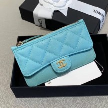 Cheap Copy Chanel Quilted Grained Calfsskin Zipped Classic Card Holder AP0767 Blue 2019 Collection CE00976