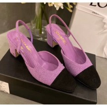 Cheap Imitation Chanel Tweed Slingbacks G31318 Purple/Black 2020 Collection CE03648