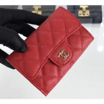 Cheap Replica Chanel Grained Leather Classic Flap Card Holder A80799 Red/Gold CE01794