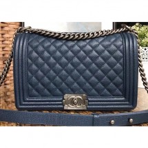 Copy Chanel Caviar Leather Boy Flap New Medium Bag Navy Blue/Silver CE04000