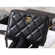 Copy Chanel Classic Small Zipped Card Holder 60086 Lambskin Black/Gold CE02458