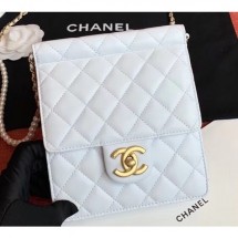 Copy Chanel Lambskin with Imitation Pearls Mini Flap Bag AS0580 White 2019 CE03119