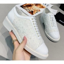 Copy Chanel Tweed and Patent Calfskin Lace-Ups G36208 White 2020 CE03110