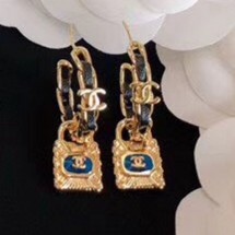Designer Chanel Chain Leather Lock Hoop Earrings AB3020 2019 Collection CE00916