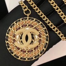 Designer Chanel Leather and Chain Round Pendant Necklace AB1443 2019 Collection CE03113