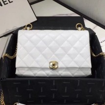 Designer Chanel Quilted Leather Pearl Trim Medium Flap Bag AS1172 White 2019 Collection CE01693
