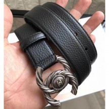 Designer Chanel Width 3cm Braided CC Logo Buckle Leather Belt Grained Black/Silver CE01754