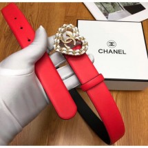 Fake Best Chanel Width 3cm Chain Heart CC Logo Buckle Leather Belt Red/White Belt CE00685